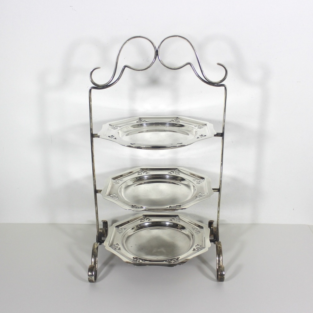 Antique Edwardian Silver Plated Three-Tier Cake Stand Made in England Removable